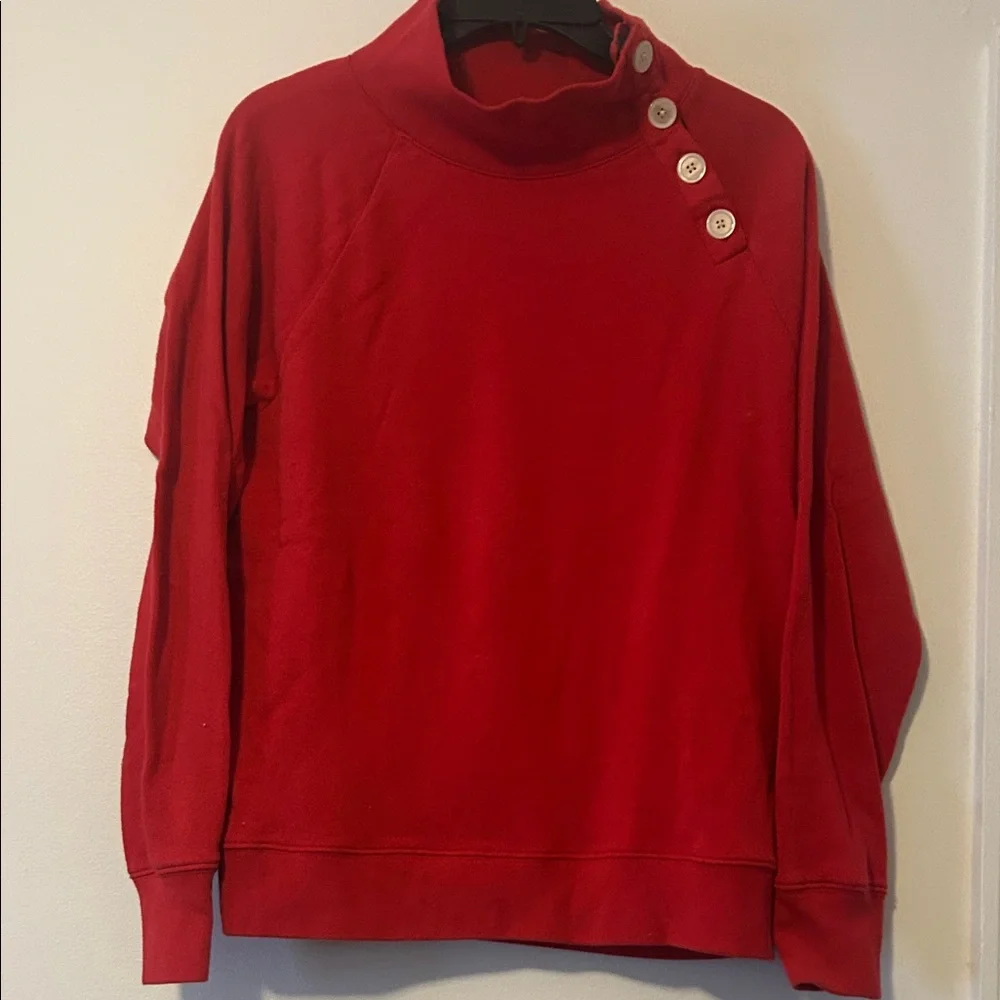 J Crew- 4 Button Vibrant Red Sweatshirt, EUC, Size Large